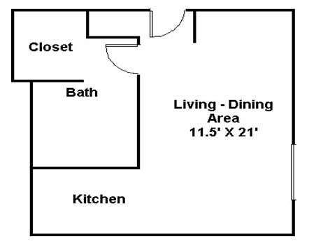 Floor plan for studio, 1 bath, 500 sqft